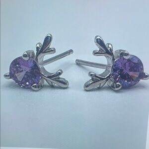 Elegant Silver and Purple Stud Earrings